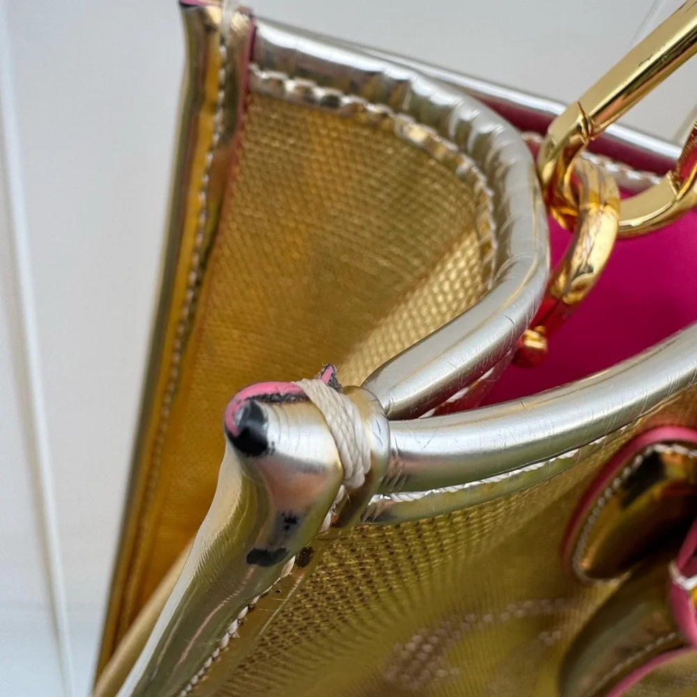 Draper James Metallic Gold "Totes Y'all" Owen Tote Bag Purse - Picture 7 of 17